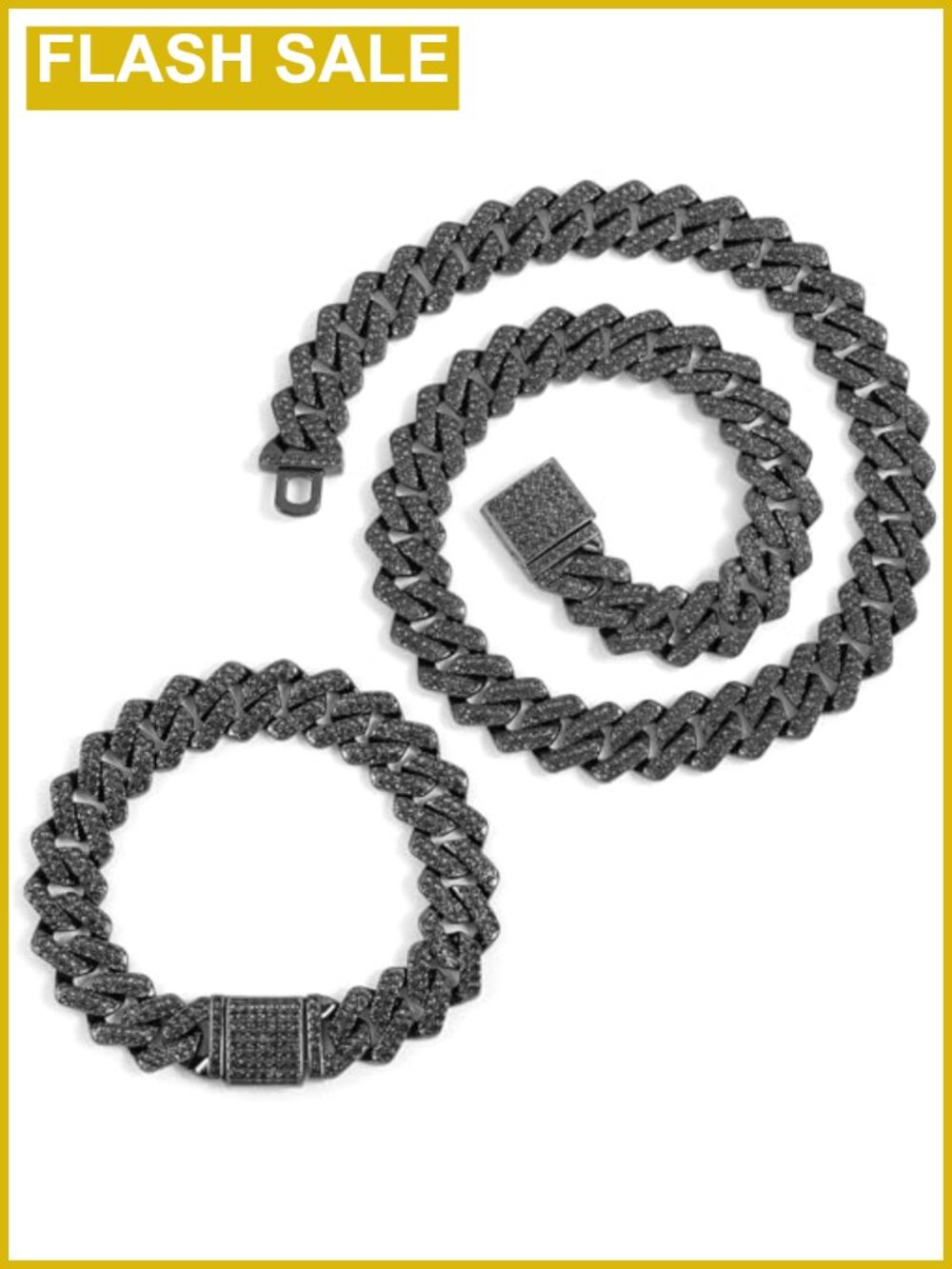 Cuban Link Chain Necklace Bracelet Set 14mm Iced Out Rhinestone Hip Hop Jewelry